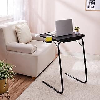 Amazon Basics Pro Smart | Height Adjustable Laptop Table | Adjustable Table Angle | Cupholder | Carbon Steel | Foldable | Black | 75 cm - H, 55 cm - L, 40 cm - W