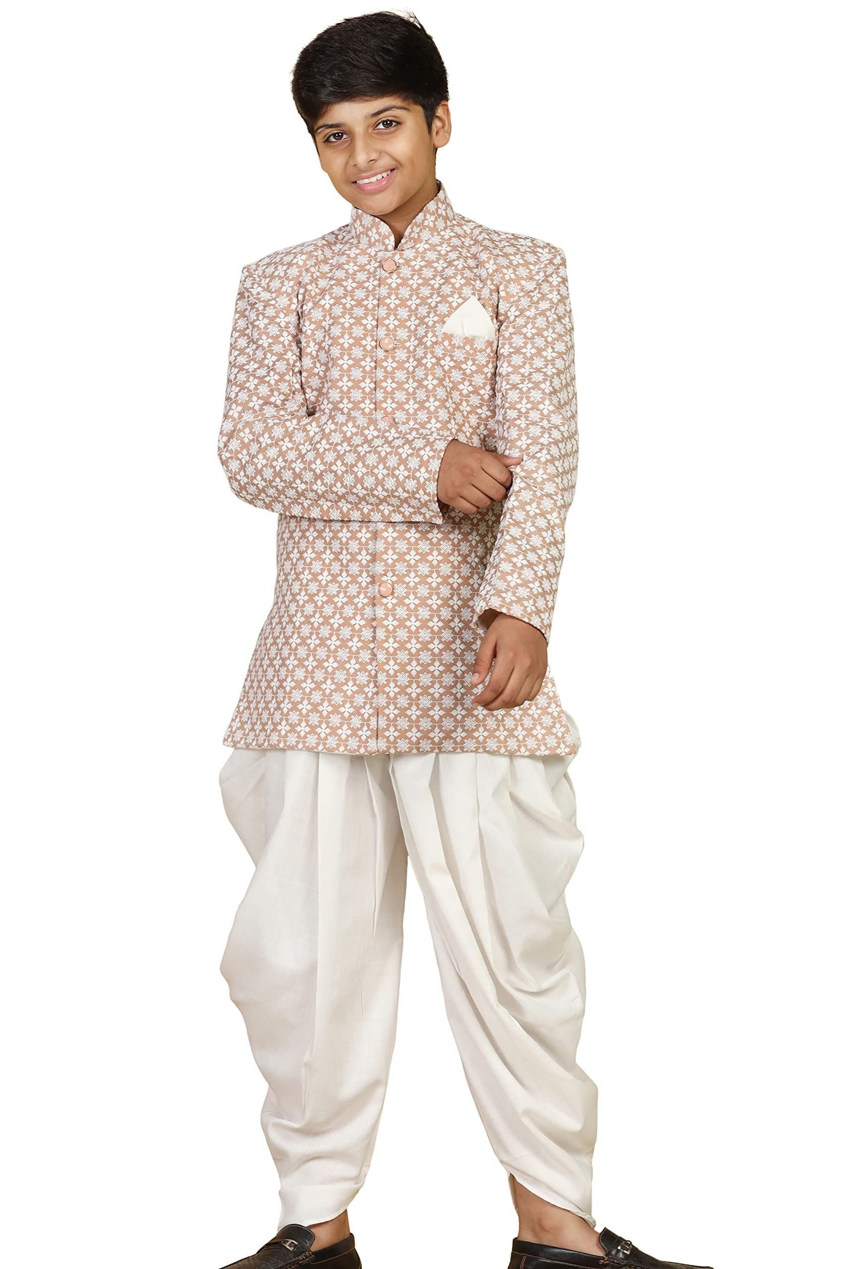 AJ DEZINES Boys Embroidered Chikankari Sherwani Set