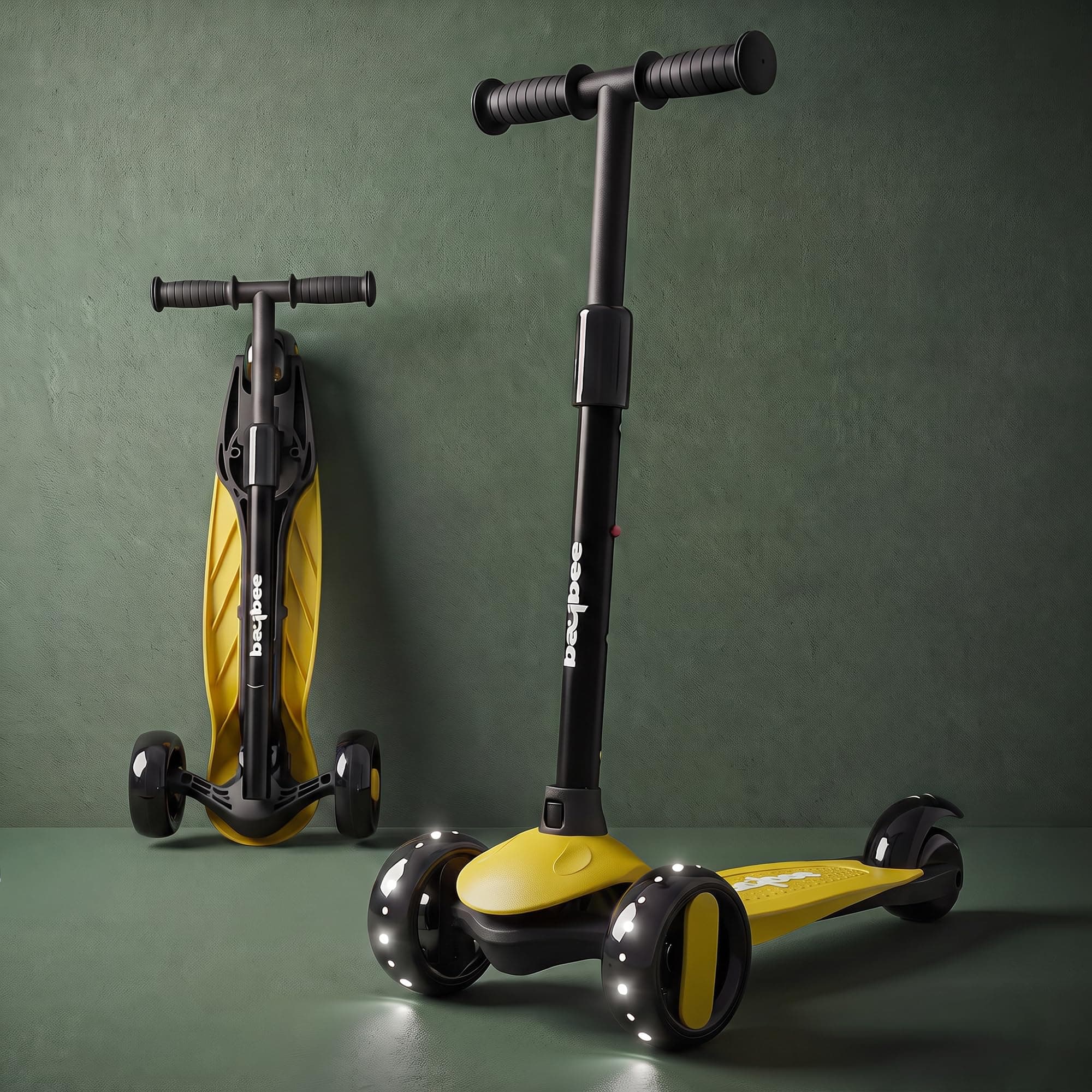 Baybee Alpha Kick Scooter for Kids, Smart 3 Wheel Kids Scooter with 4 Height Adjustable Handle, Runner Scooters with Led PU Wheels & Brake, Skate Scooters for Kid 3 to 10 Years Boys Girls (Yellow)