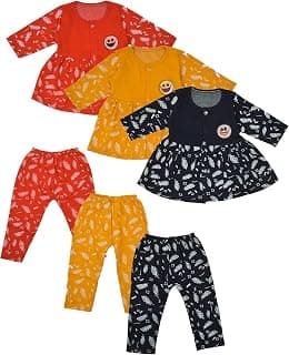 KIDS PARYANIS Baby Girl's Fabulous Collection of Printed Full Sleeves Soft Hosiery Cotton Vests,Jhabla Frock with Pyjama Pants Dress for Kids Infant Toddler (Set of 3)