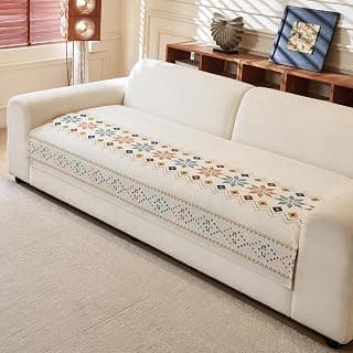 House of Quirk ‘Rangoli Series’ Chenille Bohemia Couch Cover – Quilted Non-Slip Washable Sofa Slipcover, Soft Furniture Protector (Three Seater, Cream, 90x180 cm)