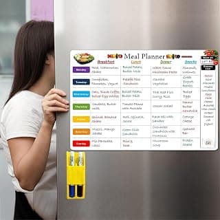 WishKraft Magnetic Weekly Meal Planner for Fridge (18x12 Inch) | Reusable Dry Erase Menu, Diet & Grocery List Daily Organizer & Planning Board | Magnetic Whiteboard Calendar with Markers & Duster