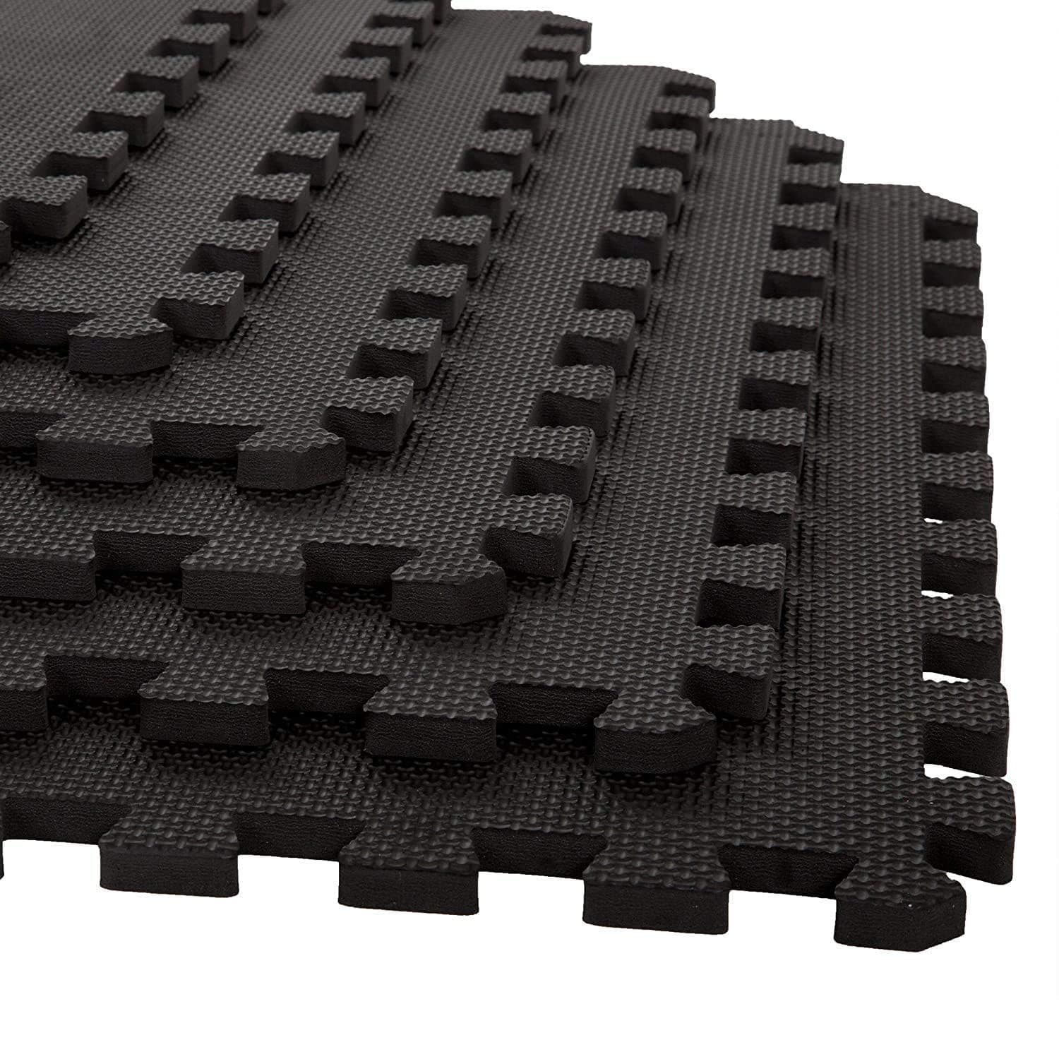 Xtrim Puzzle Exercise Mat (6 Tiles & 10 Borders, 16 Sq.Ft.Area) High-Density EVA Foam Mat,Interlocking Tiles, Shock Proof, Protective Flooring for Gym Equipment, Puzzle Foam Mat Home, Kids Area Black