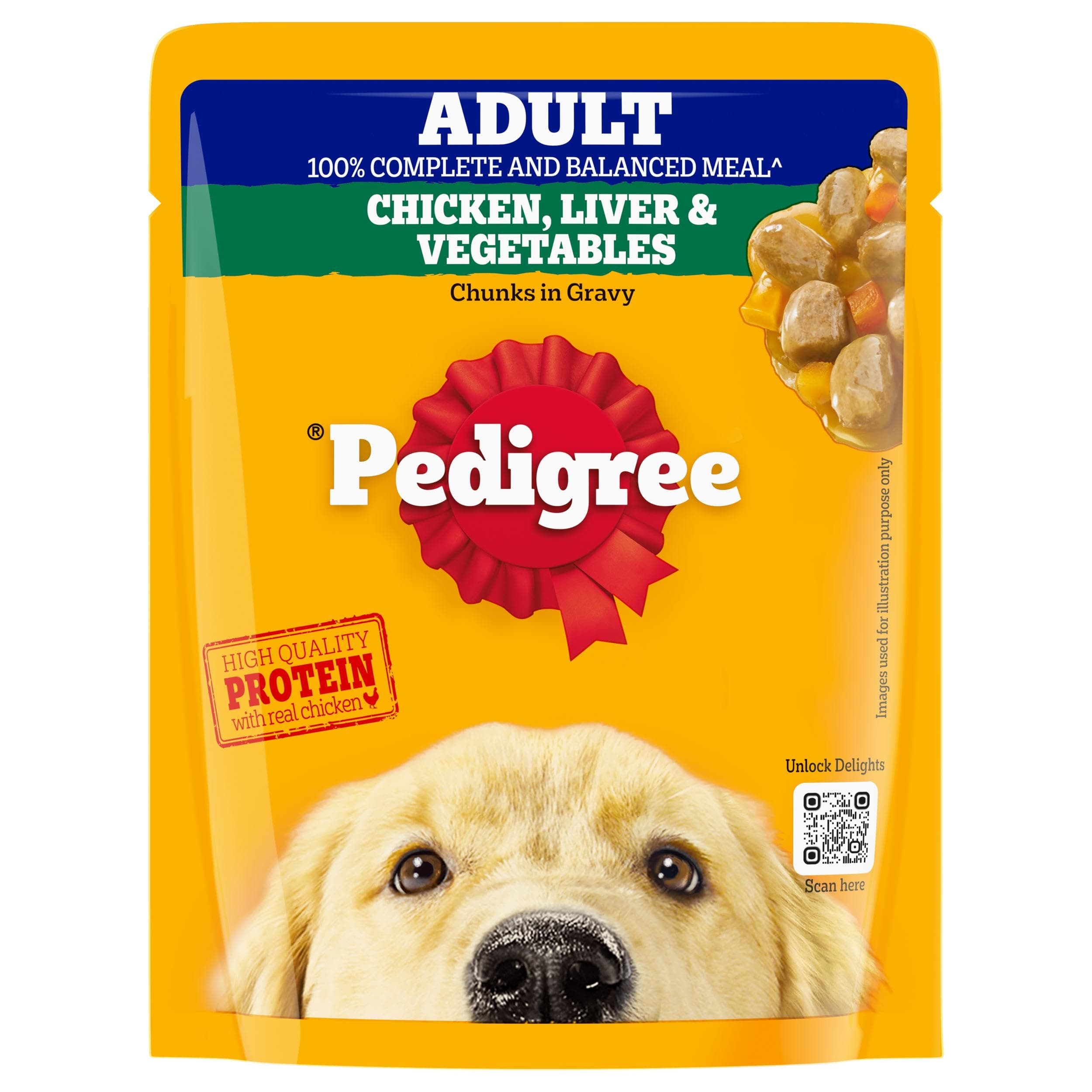 Pedigree Adult Wet Dog Food, Grilled Liver Chunks Flavour in Gravy with Vegetables, 70 g, Complete & Balanced Nutrition for Adult Dogs