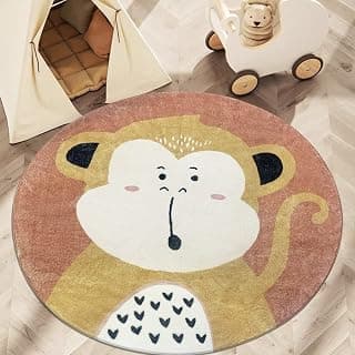 USTIDE Baby Play Mat, Round Soft Extra Large Creeping Crawling Monkey Kids Rug Washable Non-Slip Cartoon Rugs for Bedroom Playroom Playing, Nursery School Baby Carpet (47.2")