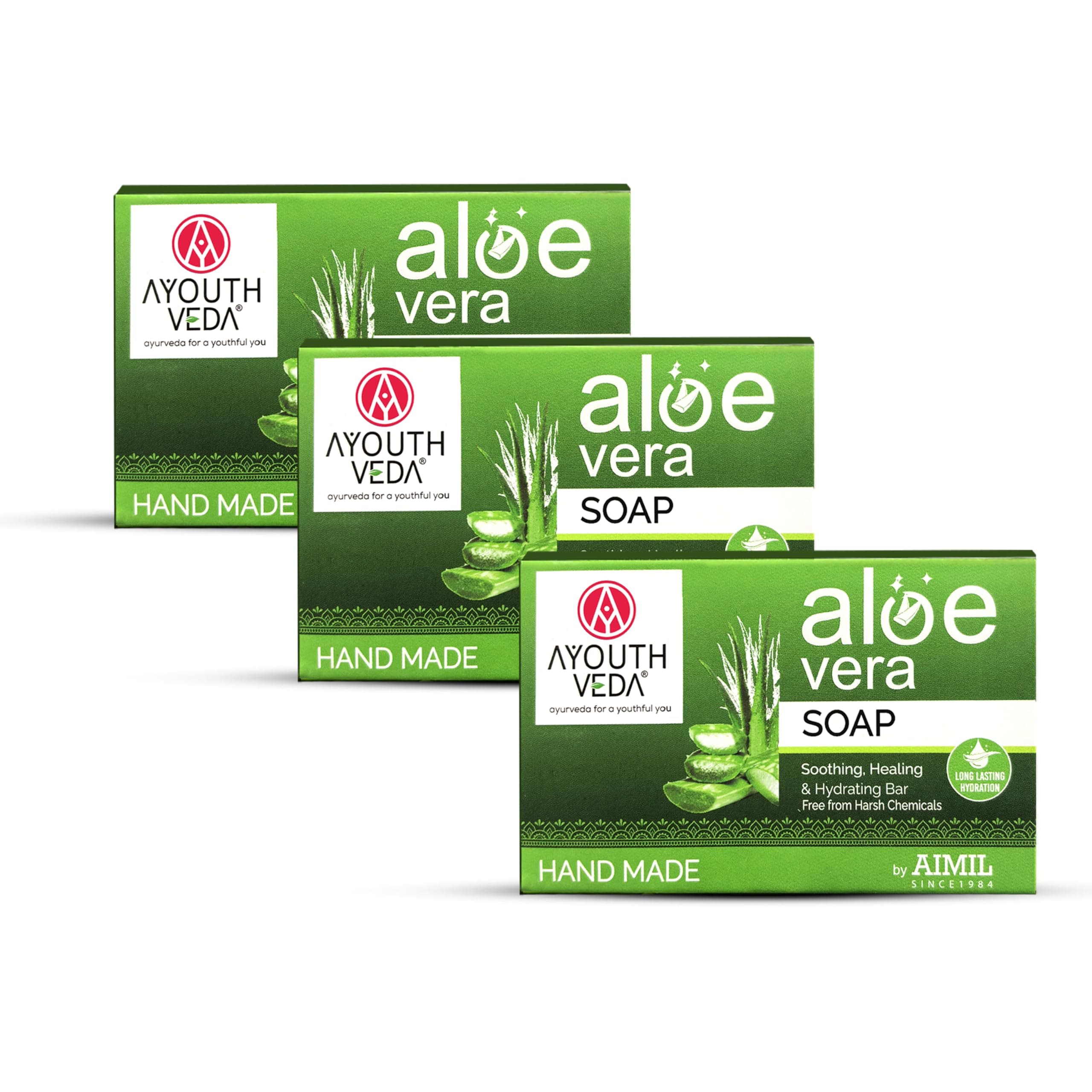 Ayouthveda Aloe Vera Bathing Bar for Gently Cleanses | Improves Skin Texture | Delivers deep hydration | Prevents itching & irritation, Suitable for both men and women, Suitable for all skin types (Pack of 3, 100g each)