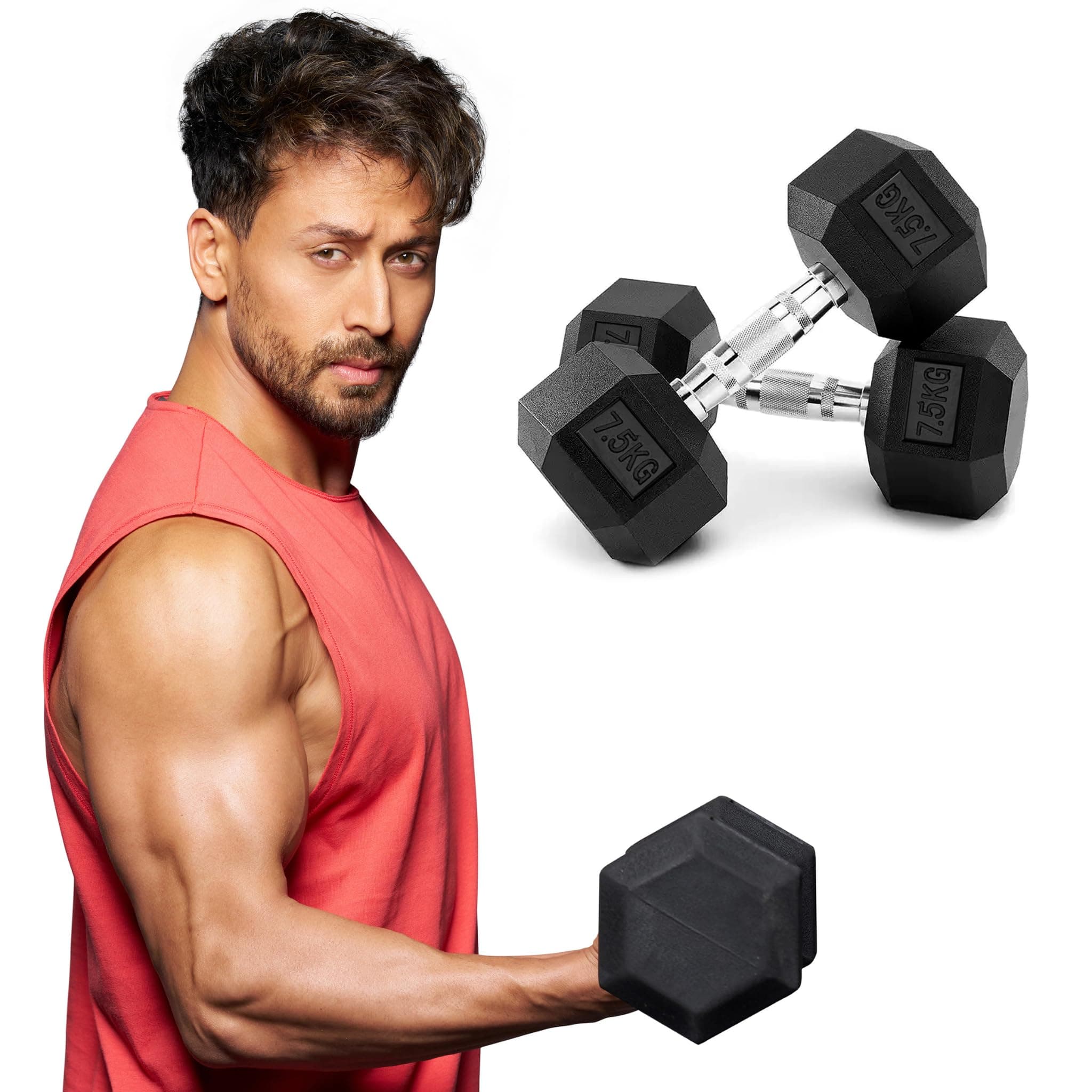 Slovic Dumbbell Set 15 KG (7.5 KG x 2) | Hexa Dumbbells Set for Home Workout | 15 KG Dumbbells Pair for Exercise | Gym Equipment for Home Workout | Anti Skid Rubber Dumbbells