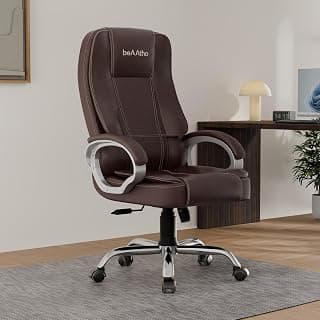 beAAtho® Vintage Executive High Back Ergonomic Leatherette Office Chair with 3 Years Warranty | Revolving Director & Boss Seating | Orthopedic Design | Brown