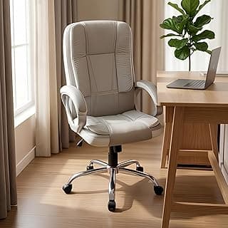 activa Ergonomic Office Chair | Leatherette Seating Chair with Adjustable Height | 3-Year Warranty | 360° Revovling Chair| Comfortable Padded Seating/Suitable for Office/Study (Venture, White & Grey)