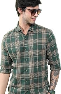 Highlander Men's Slim Fit Checks Shirt | Long Sleeves | Regular Collar | Casual Shirts for Men