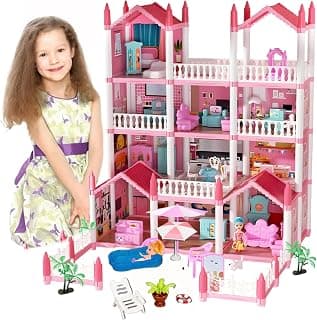Big Doll House for Girls - Princess dreamhouse - casa Grande de muñecas para niñas - Amazing Doll House with 14 Rooms, Dolls, furnitures and Lights. Plastic and Cardboard Assembly House for Kids