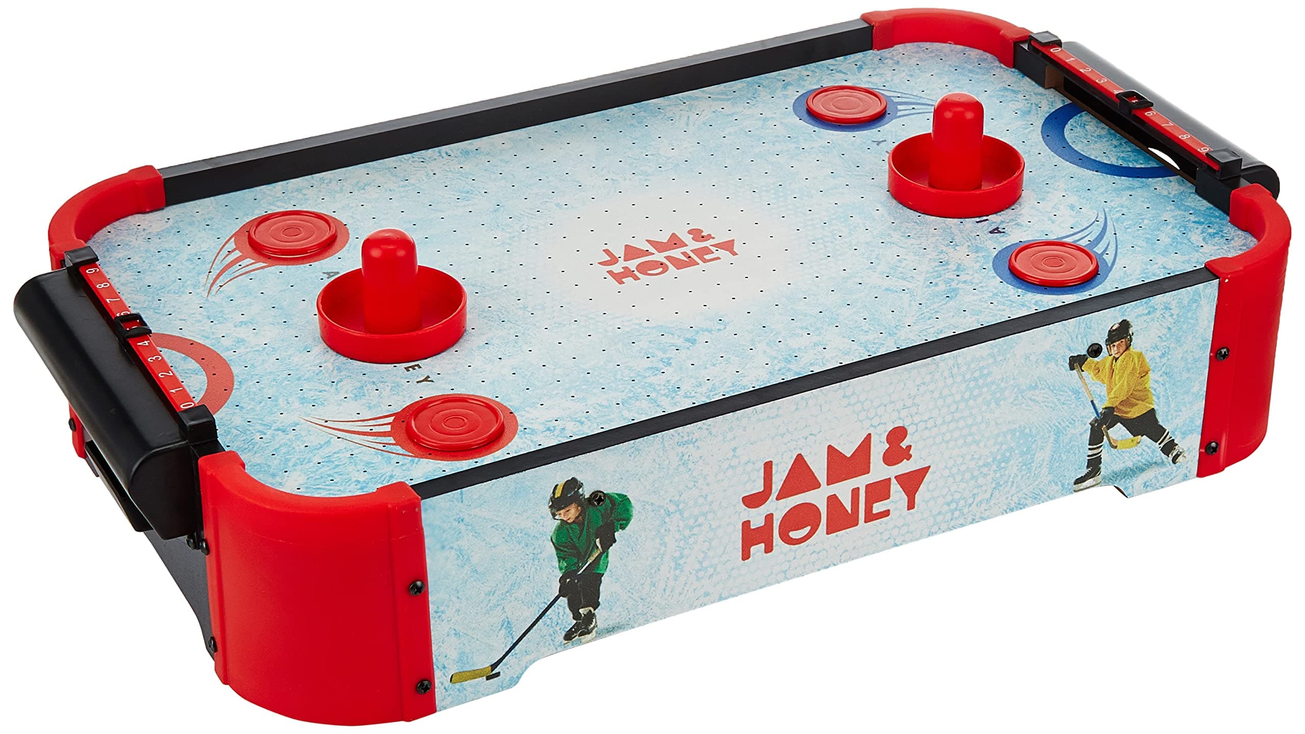 Amazon Brand - Jam & Honey Air Hockey Table Game for Kids 6+, BIS Certified Safe for Kids, Small Size Indoor Tabletop Hockey Game with Pucks & Pushers, Fast Action Family Game