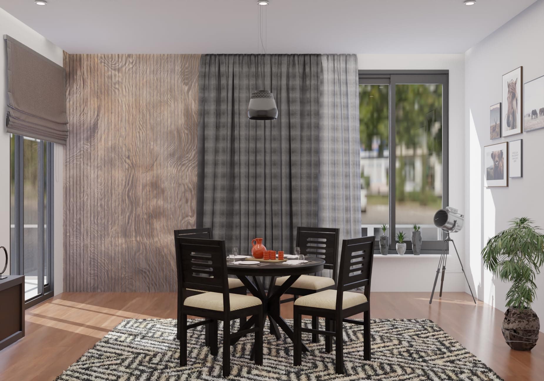 Krishna Wood Decor Wood Round Dining Set 4 Seater | Dining Table Set | Dining Room Set | Dining Table 4 Seater Round Shape | Dining Room Furniture | Wooden Table | 4 Seater (3)