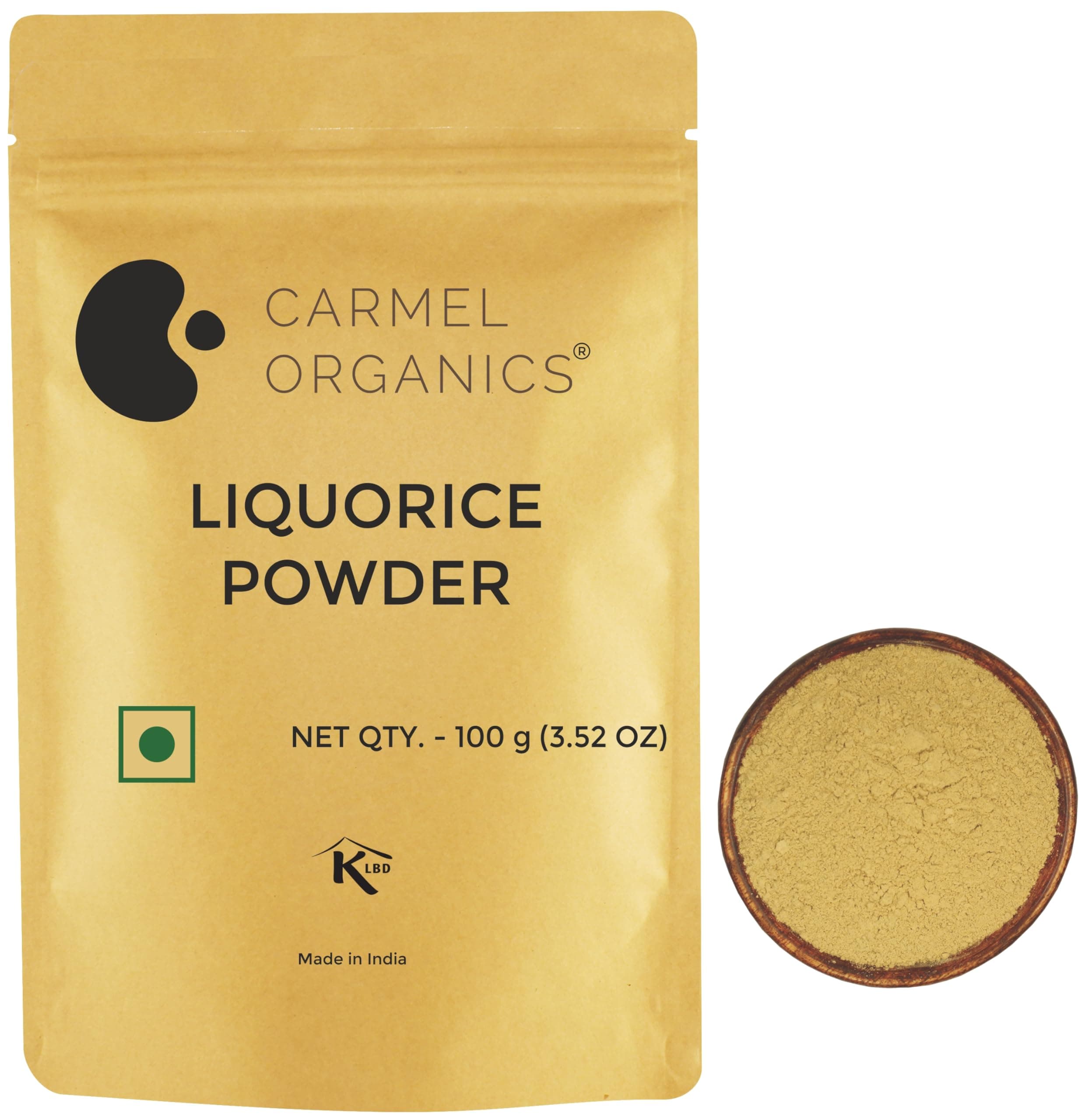CARMEL ORGANICS Liquorice Root Powder 100 Grams | Mulethi/Yashtimadhu, Glycyrrhiza Glabra, For Skin and Hair Care, Non-GMO, No Added Preservatives