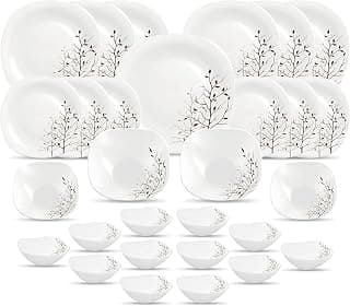 La Opala Diva, Quadra Collection, Opal Glass Dinner Set 29 pcs, Autumnal, White