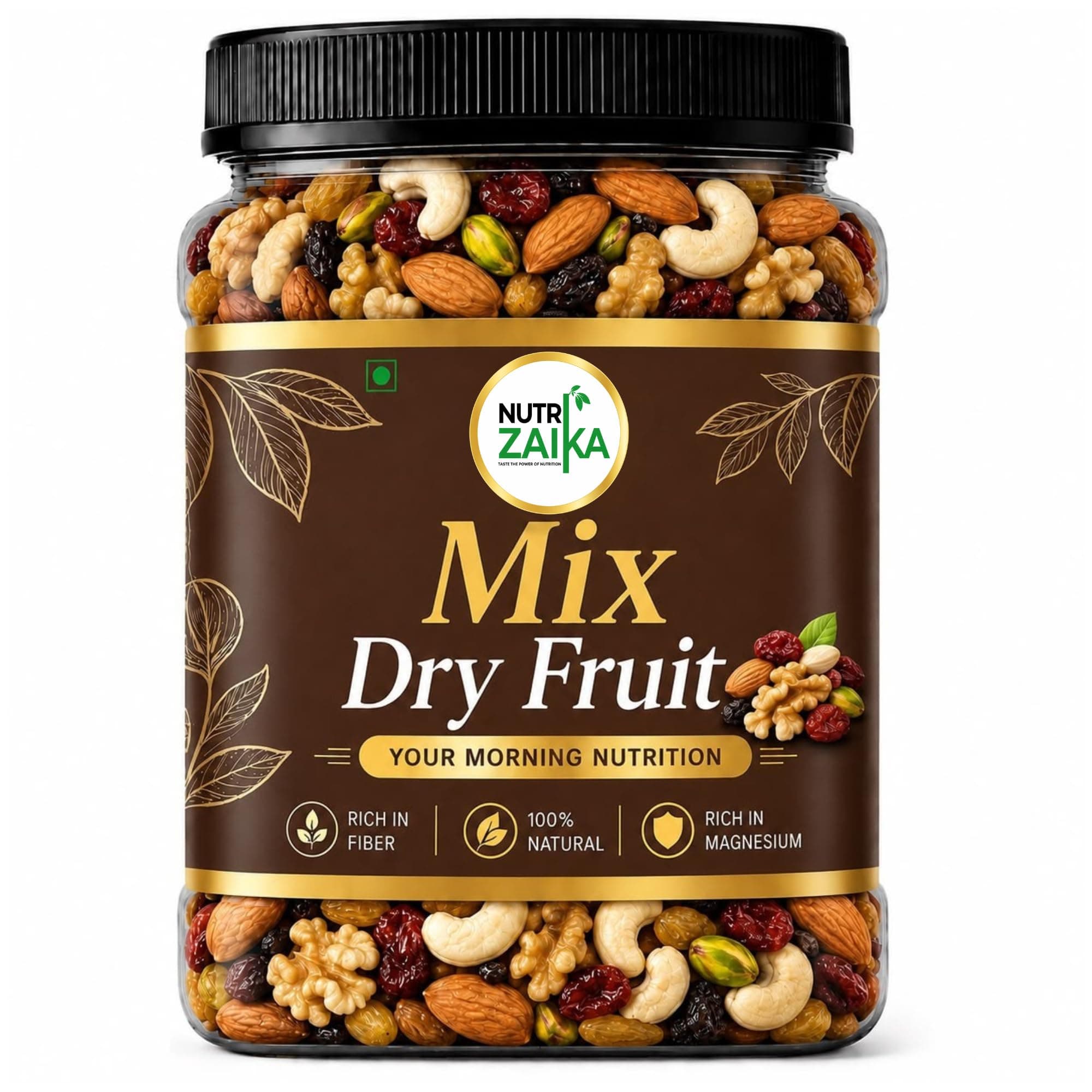 NUTRIZAIKA Premium Mix Dry Fruits 500gm |Mixed Almonds, Cashews, Pistachios, Raisins, Apricots, Black Raisins | Assorted Crunchy Trail Mix for Snacking & Gifting
