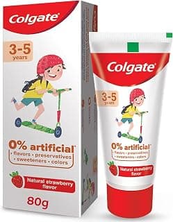 Colgate Toothpaste For Kids (3-5 Years), Natural Strawberry Flavor, Cavity Protection Tooth Paste, With 0% Artificial Flavors, Preservatives, Sweeteners & Colors - 80 Gram Tube