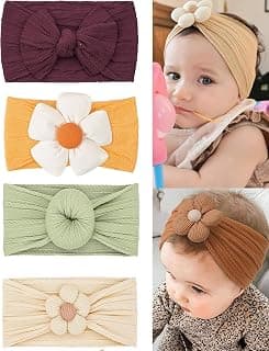 4 Pcs Baby Flower Headbands Nylon Head Bands Soft Elastics Stretchy Cute Warm Hairbands Hair Bow Accessories for Girls Newborn Infant Toddler Kids Baby Essential Products Handmade 4 Set