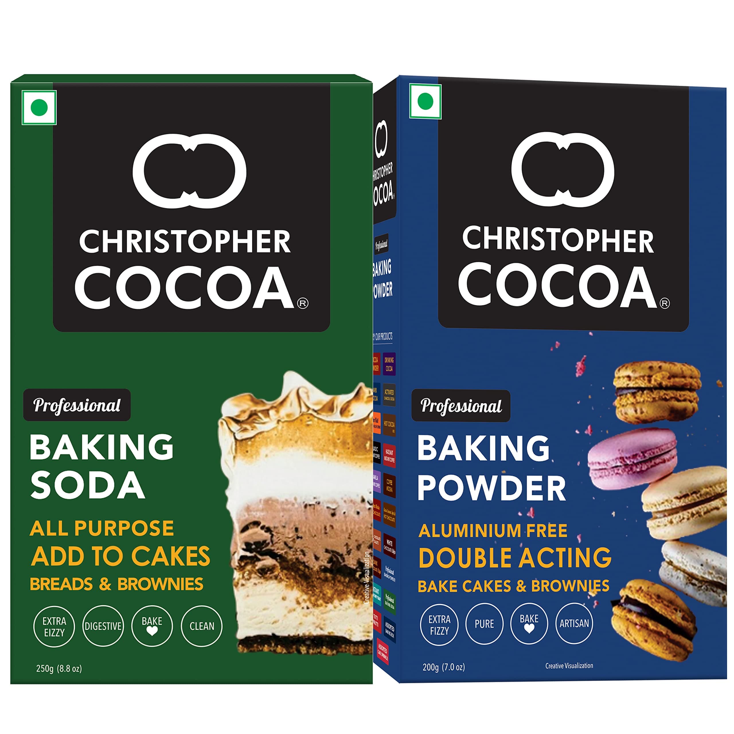 Christopher Cocoa Baking Soda All Purpose 250 Gram, Baking Powder Aluminium Free Double Acting 200G (Bake Cakes, Cookies, Breads, Brownies)