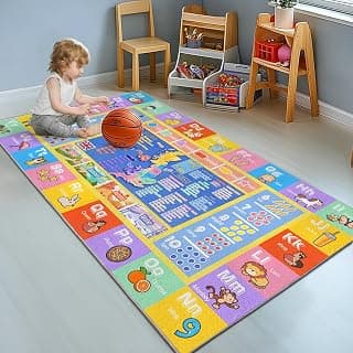 Kids Rugs for Playroom - Soft & Non-Slip 80x150 cm Educational Rug for Learning ABC Alphabet, Numbers, Shapes & Map, Washable Classroom Rug for Toddler Nursery & Kids Room Decor.
