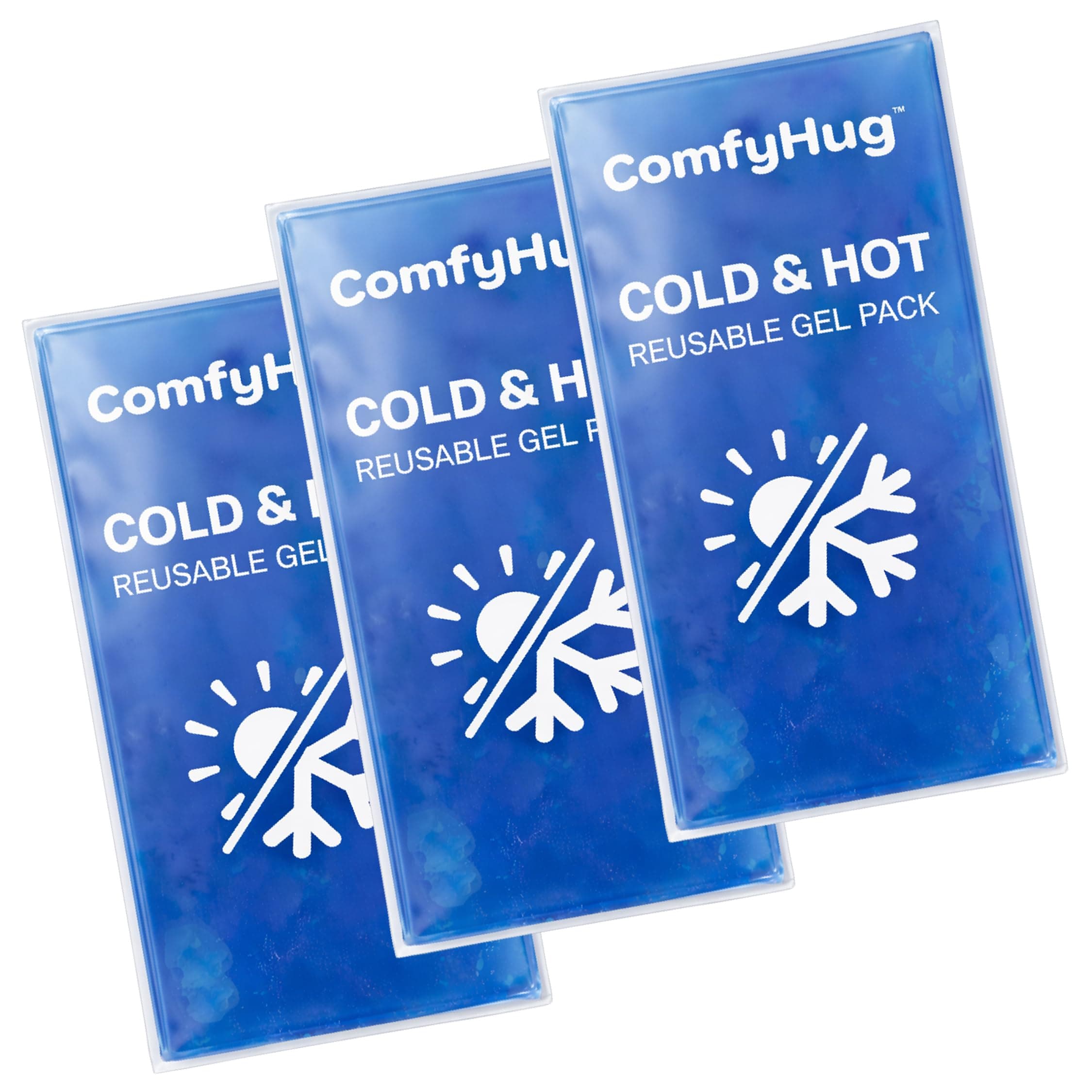 ComfyHug Reusable Cold and Hot Gel Pack with Wrap (Pack of 3) – Flexible Ice Pack for Pain Relief, Swelling, Sprains & Injuries – Freezer Cooling/Hot Water Heating Pad for Muscle Relief (4" x 7")