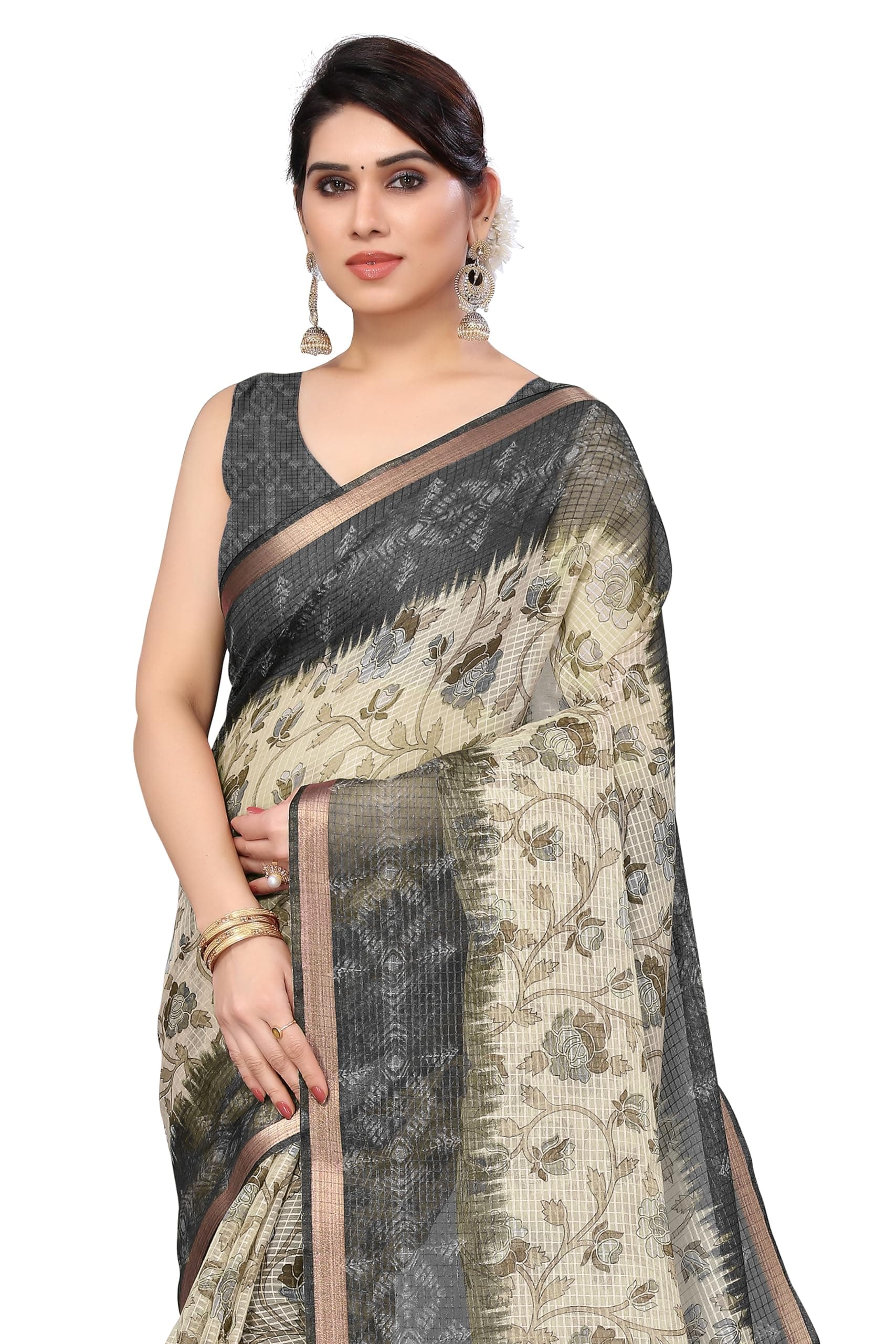 MIRCHI FASHION Kota Doria Cotton Saree | Geometric Printed Traditional Saree with Blouse Piece | Ethnic Daily Wear & Office Wear Saree