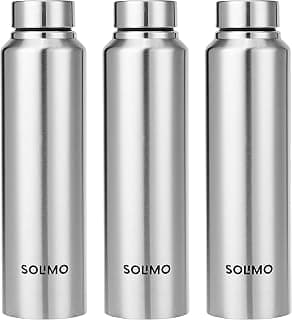 Amazon Brand - Solimo Stainless Steel Water Bottle, Set of 3, 1 L Each (Blitz)