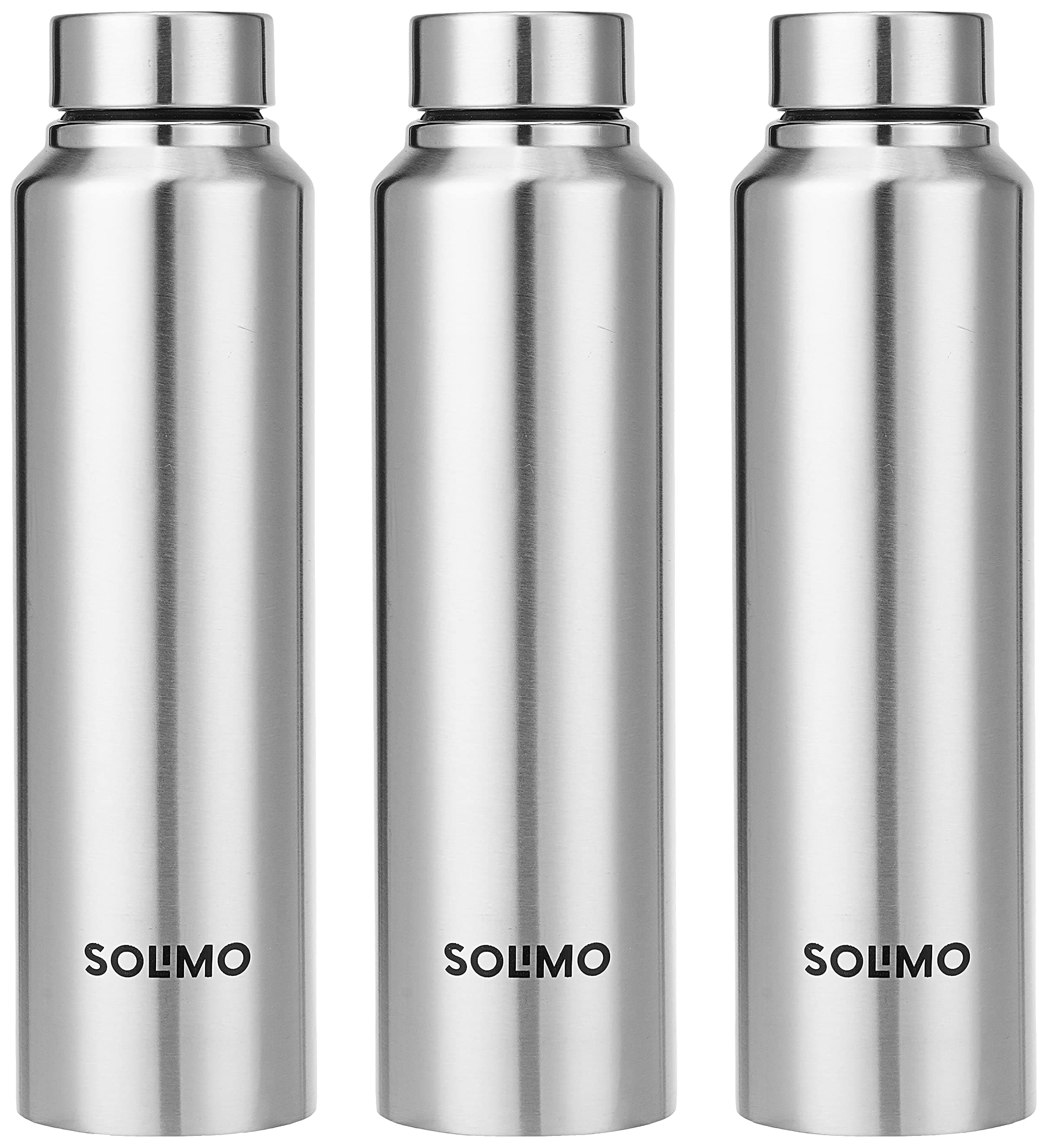 Amazon Brand - Solimo Stainless Steel Water Bottle, Set of 3, 1 L Each (Blitz)