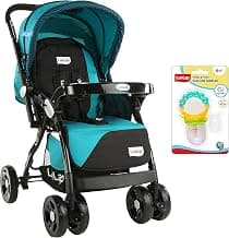 LuvLap Galaxy Stroller/Pram, Extra Large Seating Space, Easy Fold, for Newborn Baby/Kids, 0-3 Years (Green/Black) & LuvLap Pearly Food & Fruit Nibbler