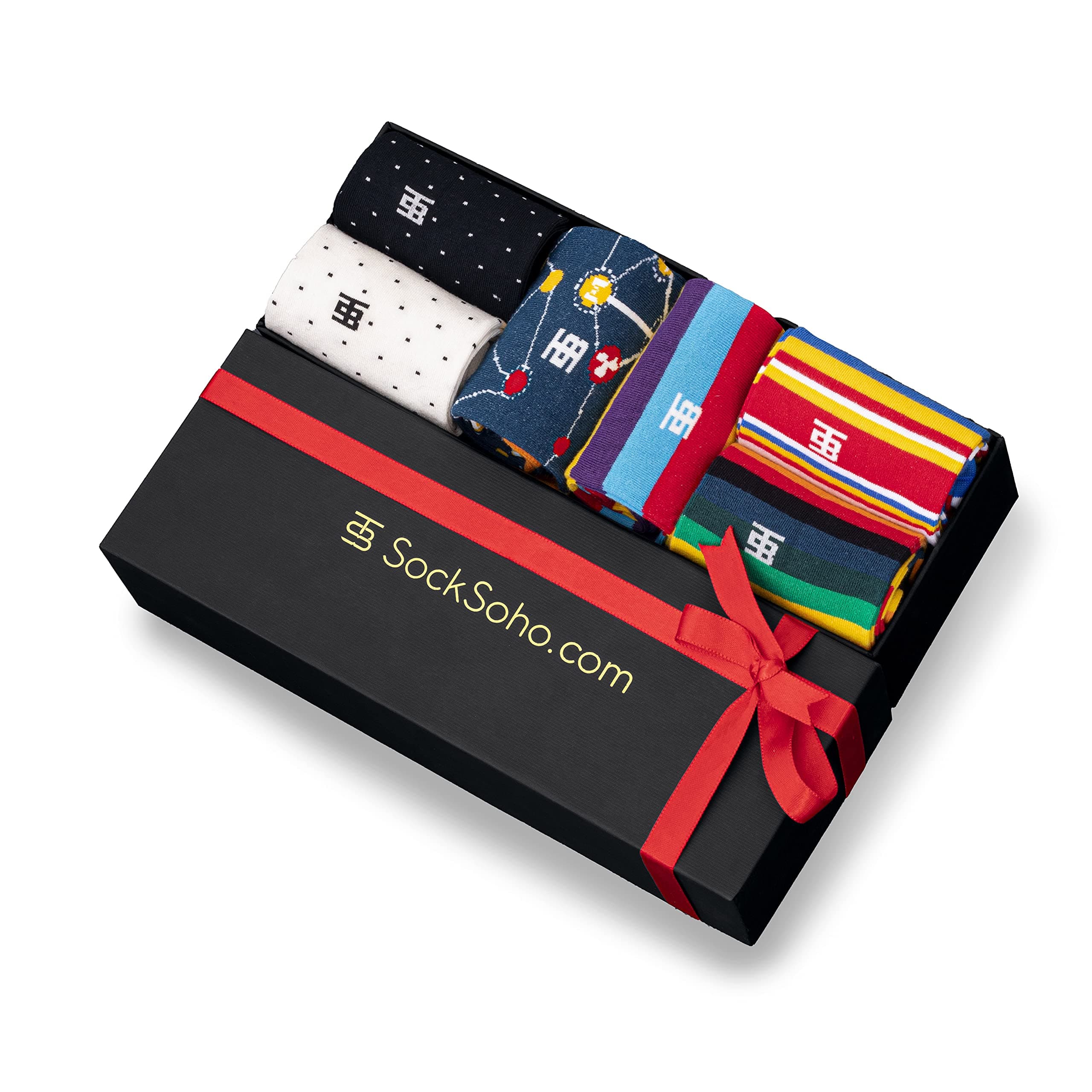SockSoho Premium Men Cotton Socks Box - Luxury Socks Gift Box (Multicolor, Combo of 6, Size: UK 7-12, Crew Length)