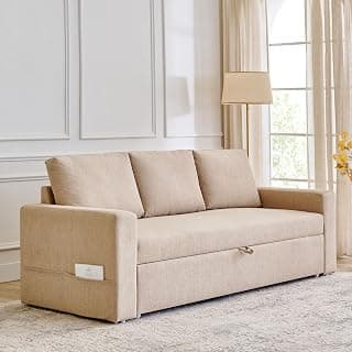 Home Centre Helios Woodland | Fabric|Solid Wood | Sofa Cum Beds | Beige | 1 Year Warranty
