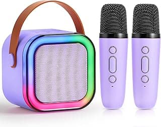 SYNCFUN Karaoke Machine, Mini Karaoke Machine with 2 Wireless Microphones for Kids and Adults, Bluetooth Speaker Toys, Birthday Girls Gift for Ages 3,4, 5, 6,7, 8,9,10,11,12+ Years Old(Purple)