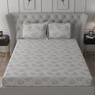 maspar Silvie 100% Cotton Bed Sheet Set, Bed Sheet (224 x 275 cm) with Two Pillow Covers(50 x 75 cm), Double, Beige