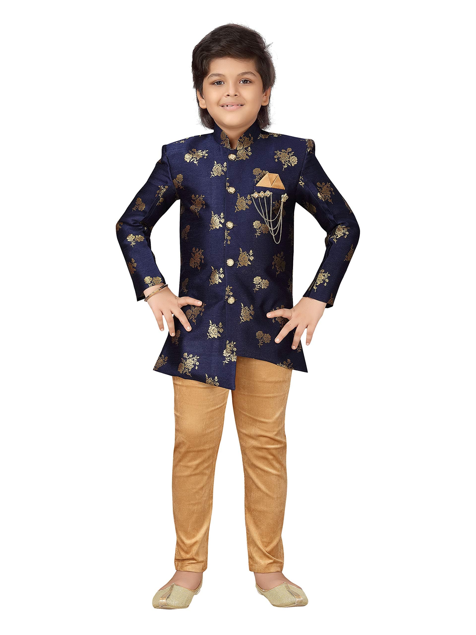 AJ DEZINES Boys Brocade Sherwani Set