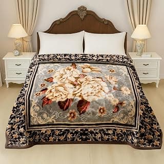 Cloth Fusion Printed Mink Blanket for Winter Double Size,1100 GSM,Soft Heavy Winter Blanket Kambal for Comfort & Warmth(88X90 Inches, Brown Floral)