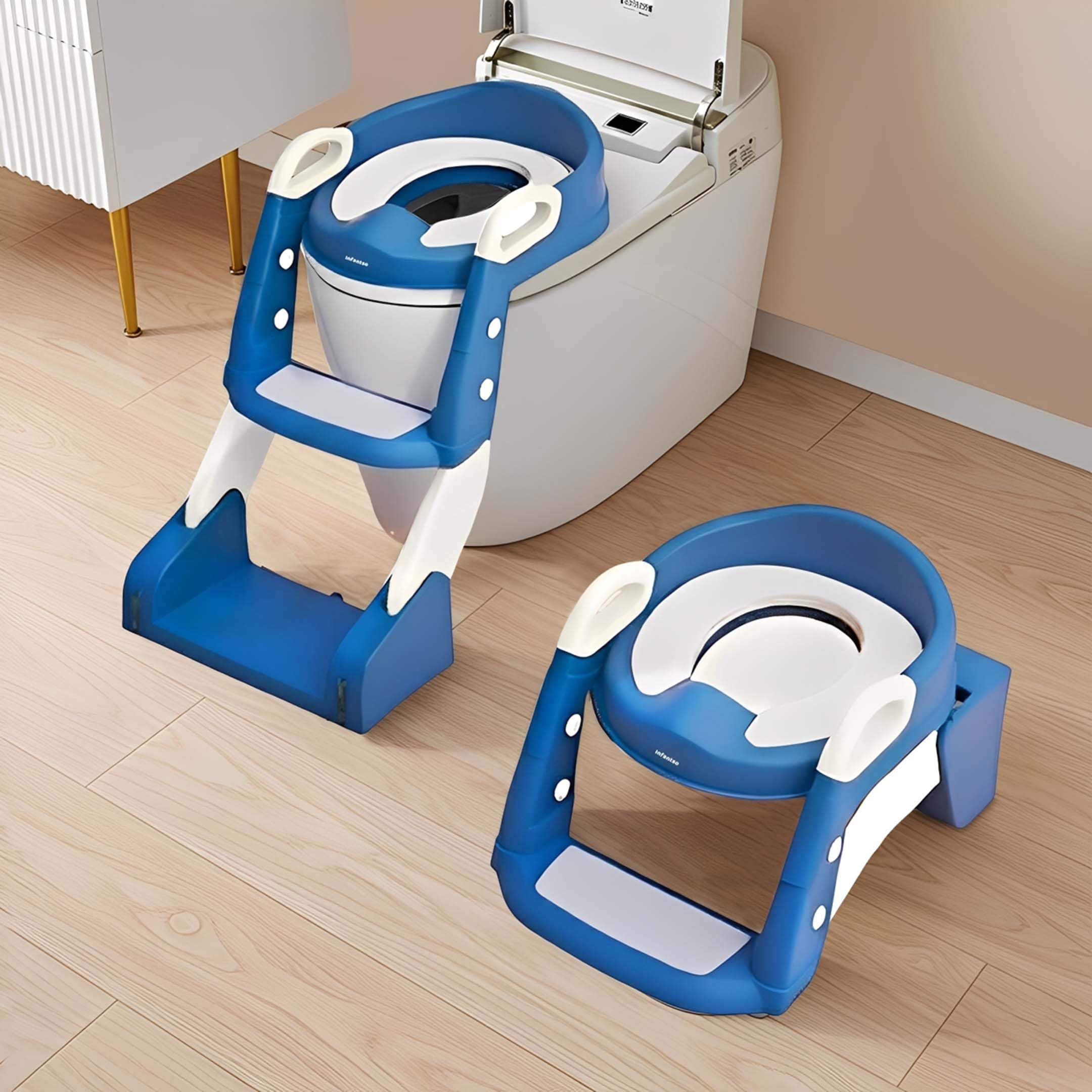 Infantso NORA (3-in-1) Baby Potty Ladder Seat for Kids 1-5 Years|Foldable with Height Adjustment & PU Cushion, Fits All Western Toilet Seat, Baby Potty Training Seat with Splash Guard, Handle, Ladder