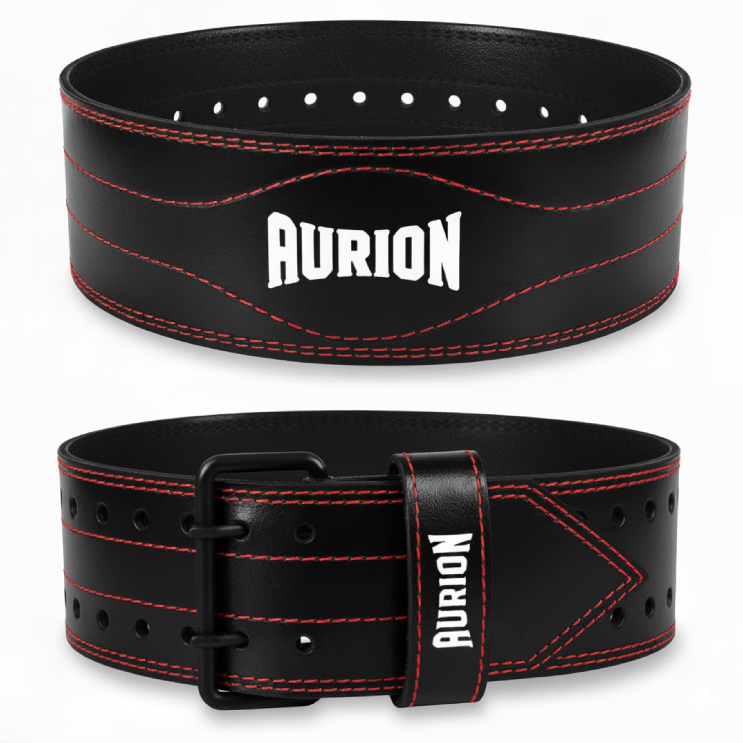Aurion Gym Belt for Weight Lifting Panther Black Leather for Weightlifting, Deadlift & Strength Training with Double Pronged Buckle and 4mm EVA Foam Padded Back Support Belt for Men & Women (S/M)