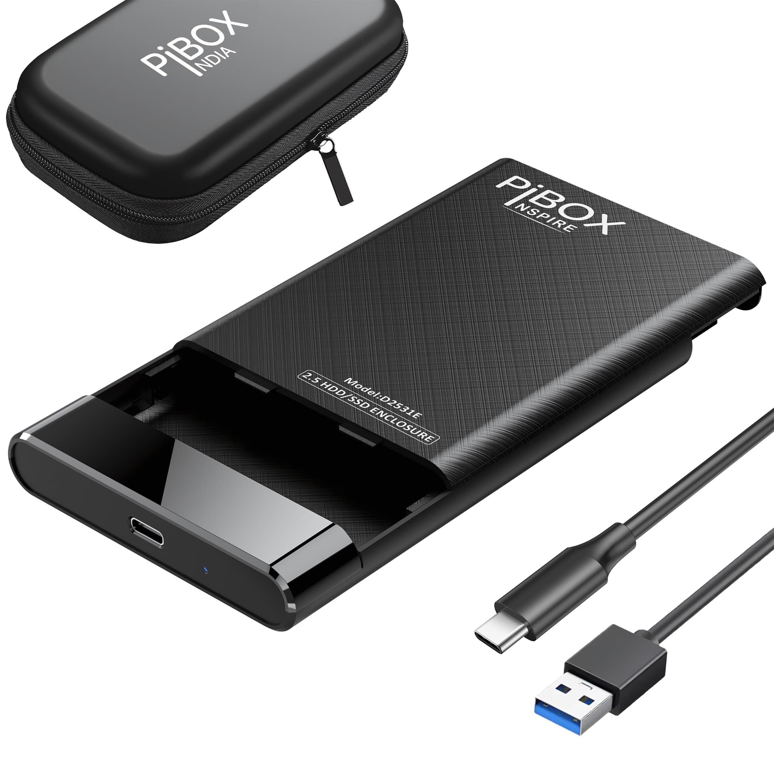 2.5 inch Hard Drive Enclosure Type c, PiBOX India 6Gbps USB 3.1 to SATA III Tool-Free External Hard Drive Enclosure for 7mm/9.5mm 2.5" SSD Laptop HDD with UASP for Samsung WD, Xbox PC TV - Black