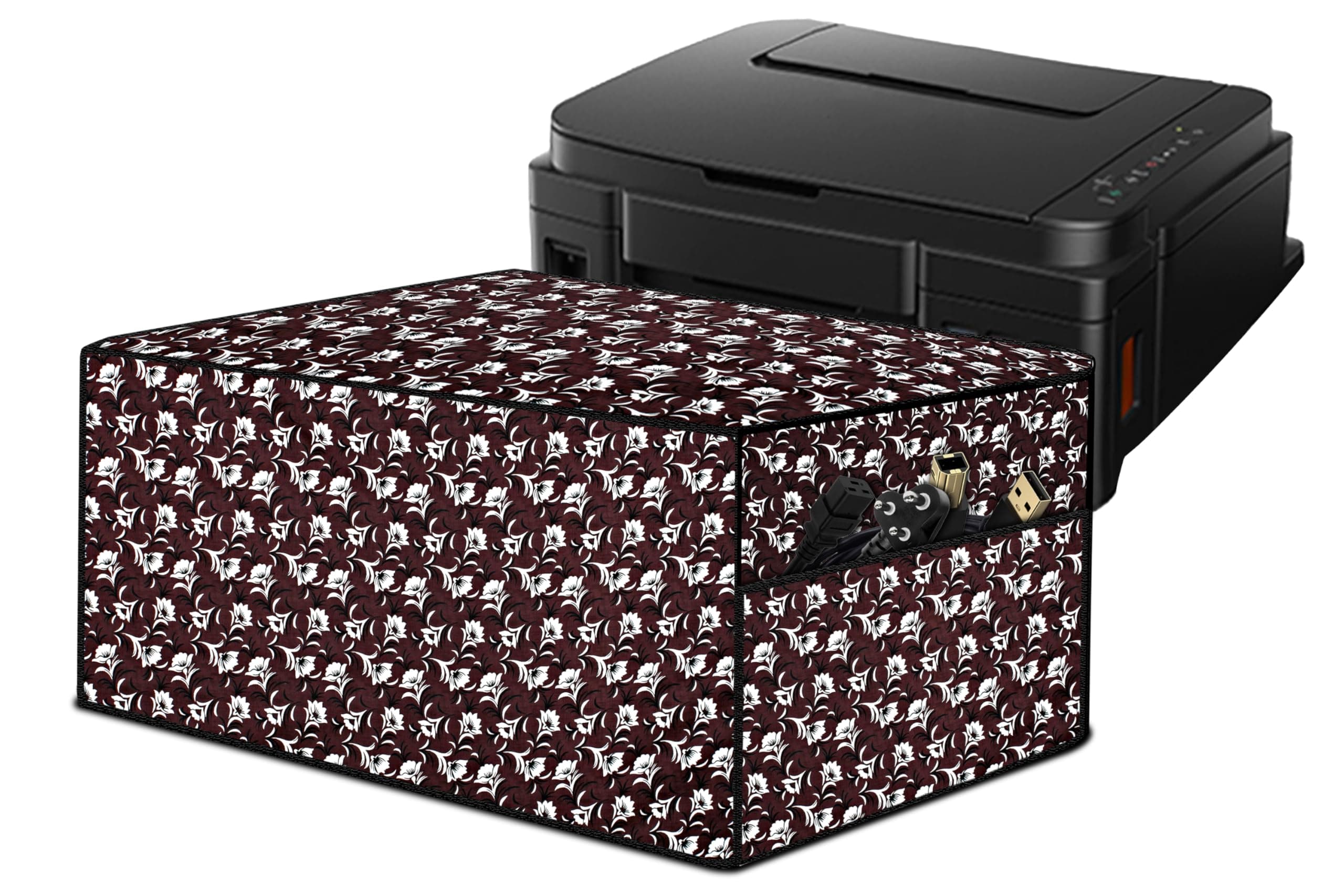 Stylista Waterprood and Dustproof Printer Cover Suitable for Brother Ink Tank DCP-T730DW, Floral Pattern Brown, Polyester