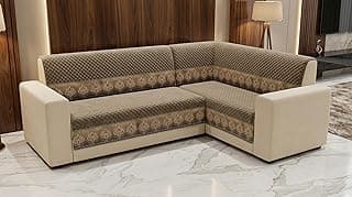 Velvet L Shape 4+3 (7 Seater) Sofa Cover Fully Covered | Anti Skid Non Slip | Plain Mud Brown | Washable Furniture Protector