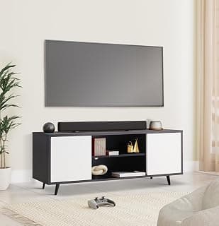 Amazon Brand - Solimo TV Unit for Living Room | TV Cabinet for Living Room, TV Unit, Diwali Gifts, Engineered Wood Cabinet with 2 Door & Open Shelf Storage Upto 42'' | Wenge