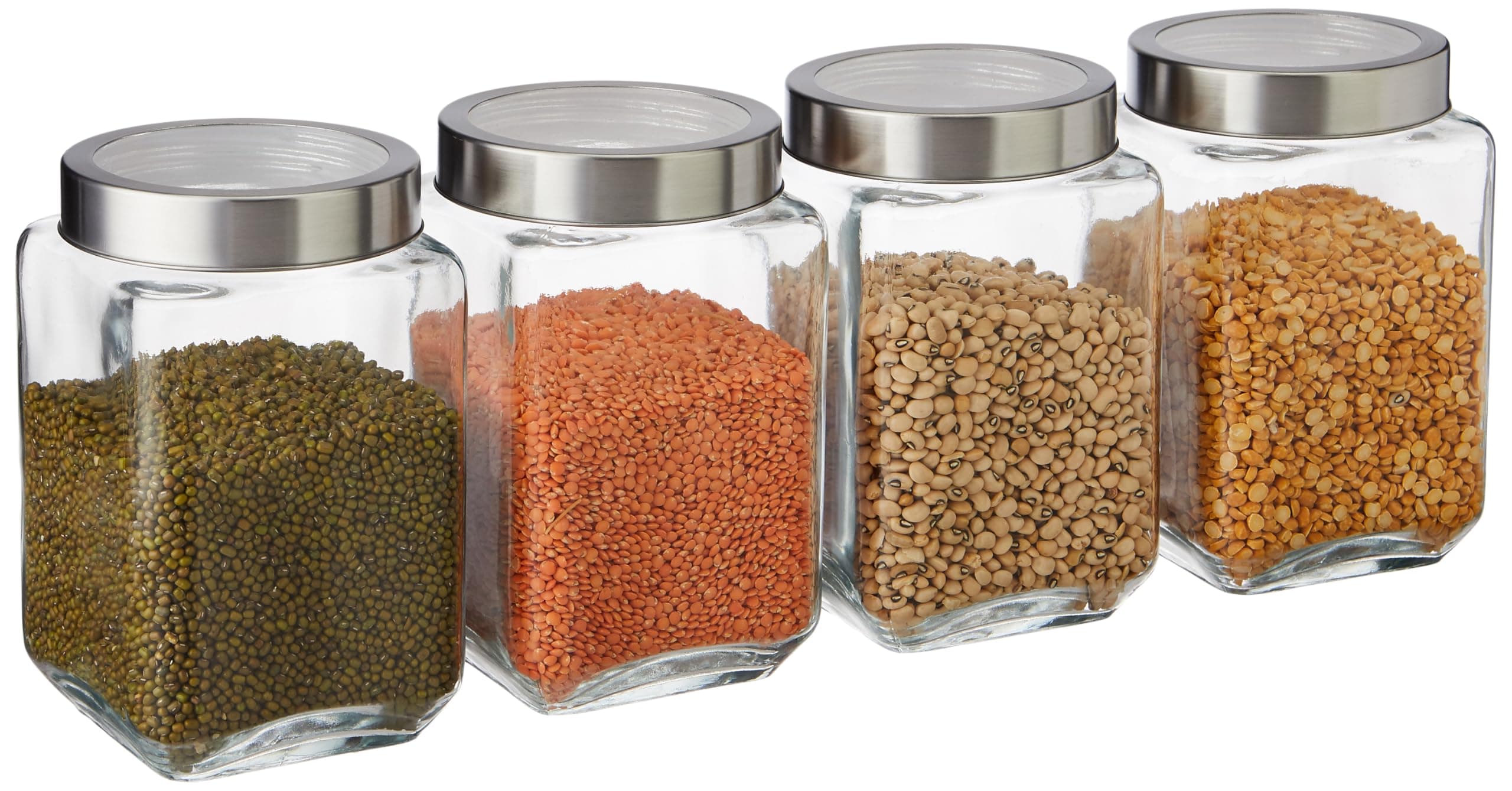 Amazon Brand - Solimo - Set of 4 Glass Jars - 1750 ml - BPA-free, Airtight, Transparent
