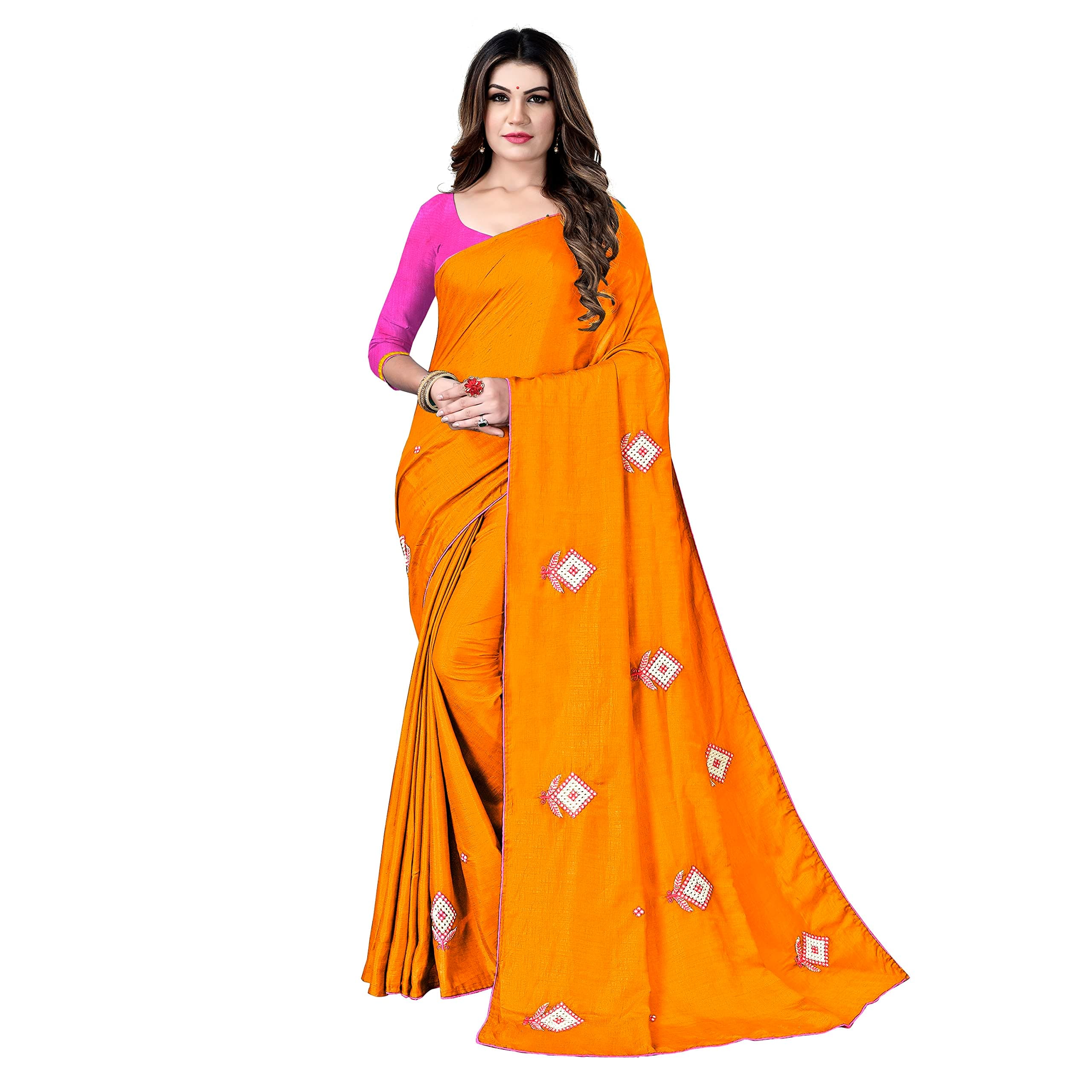 Sidhidata Women's Dola Silk Embroidered Saree With Unstitched Blouse Piece (Gold)