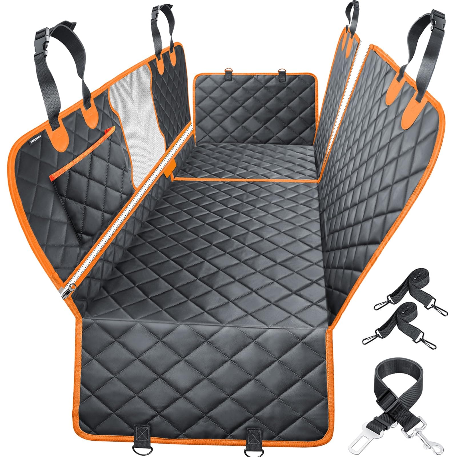 URPOWER 4-in-1 Convertible Dog Car Seat Cover 100% Waterproof Dog Seat Cover Nonslip Dog Hammock 600D Heavy Scratchproof Pet Seat Cover for Cars Back Seat with Mesh Window for Cars Trucks and SUVs