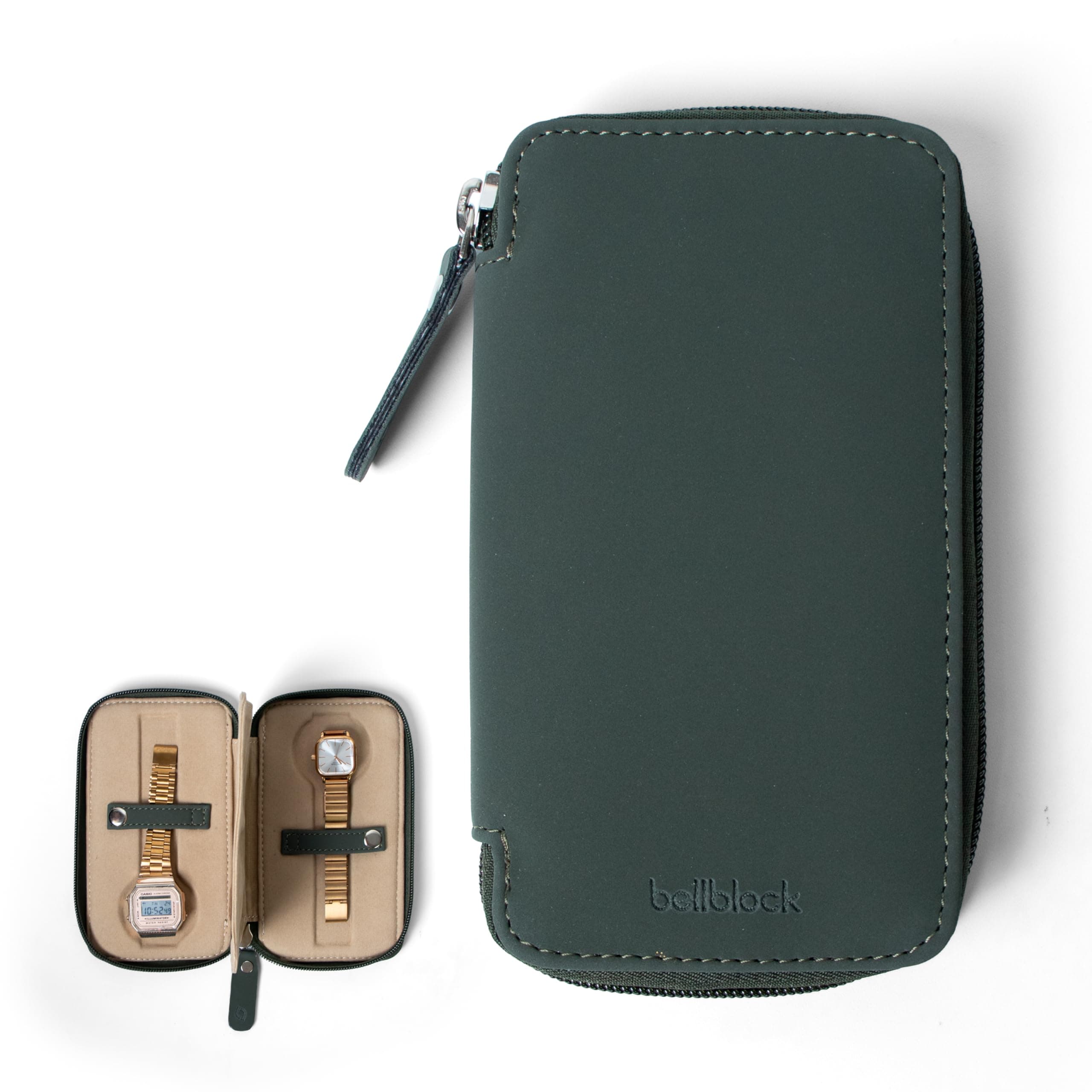 Bellblock Premium Travel Watch Case/Pouch/Organizer/Holder for Men/Women | Portable Belt Watch Case/Box | Scratch Proof Interior | Vegan Leather | Dark Green