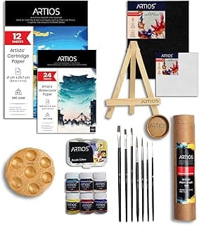 ARTIOS Painting Kit for Artists - 53 Pcs Painting Set for Adults and Kids with Professional Paint Brush Set, Paints, Easel, Mixed Media Papers, Watercolor Papers, Canvas Boards, and Wooden Palette