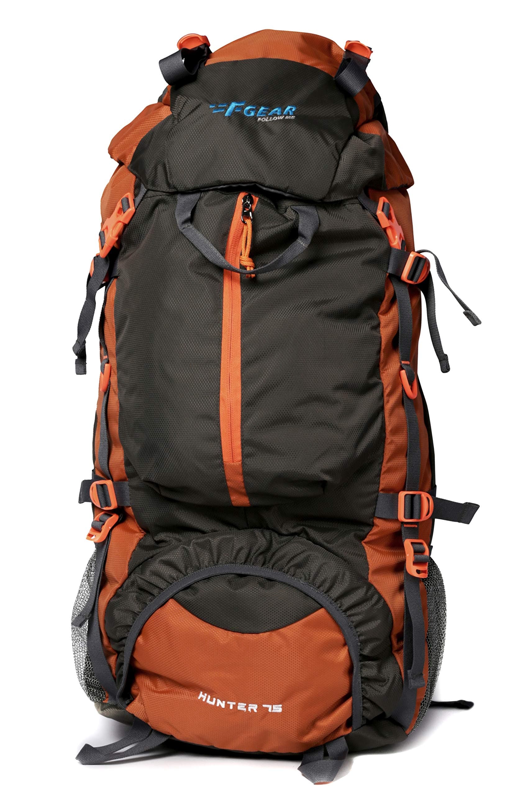 F Gear Hunter Grey Orange 75L Rucksack with Shoe Compartment & Raincover | 1 Compartment & 2 Pockets | Rugged Water-Resistant Large Backpack | Fits Upto 17 Inch Laptop | Outdoor Hiking & Trekking Bag