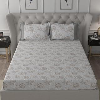 maspar Silvie 100% Cotton Bed Sheet Set, Bed Sheet (152 x 224 cm) with Two Pillow Covers(50 x 75 cm), Single, Beige