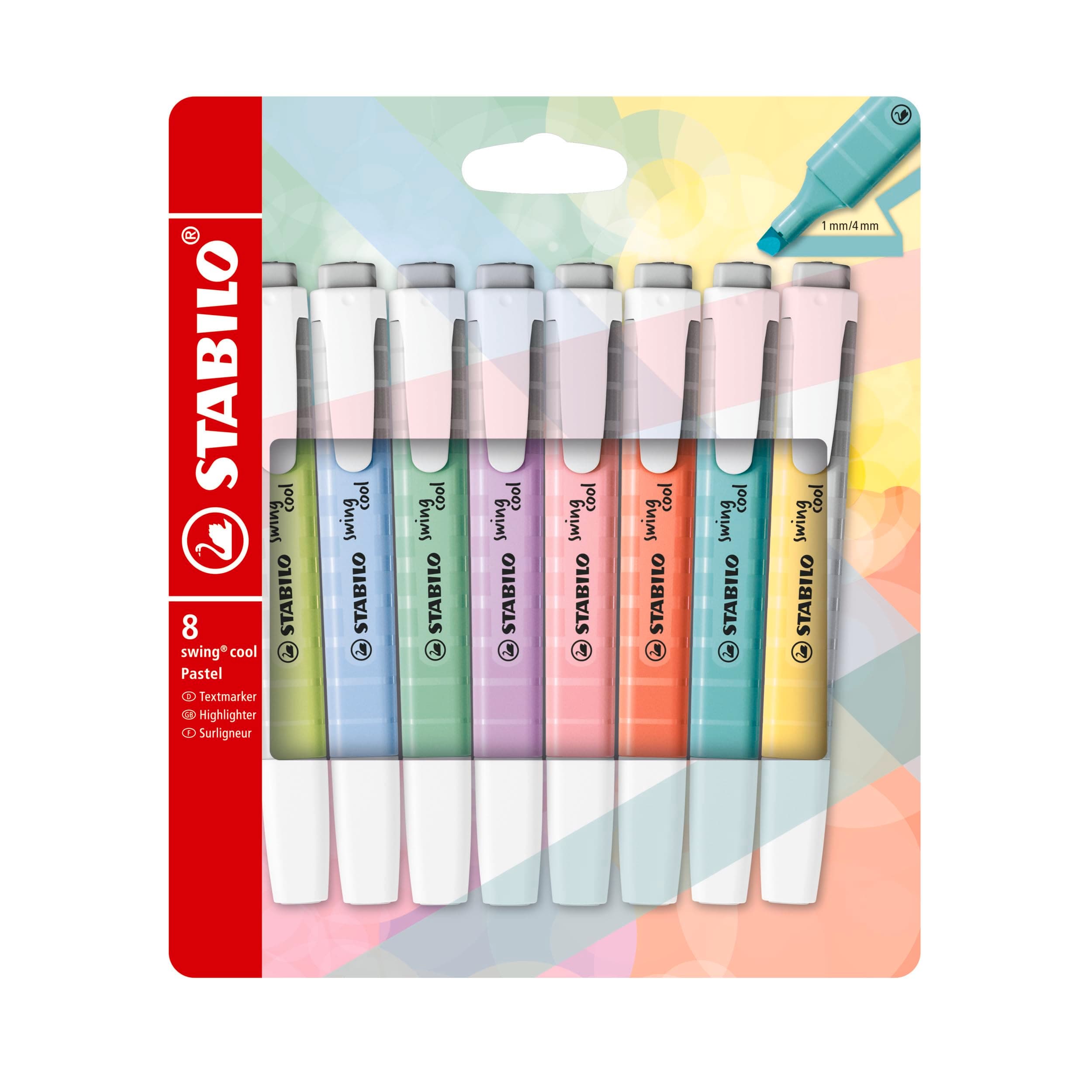 STABILO Swing Cool Wallet Pastel Highlighter Pen Set | 8-Colors | 275/8-08-1 | Assorted | Chisel | Assorted