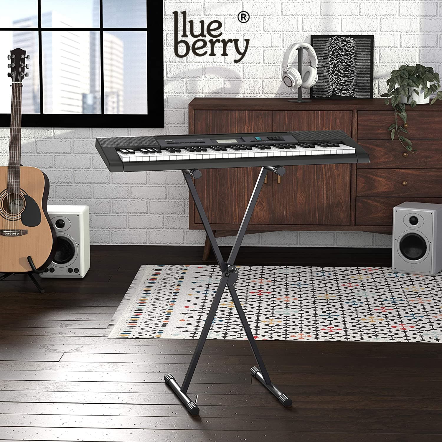 Blueberry Adjustable Single Braced keyboard Stand Compatible With Casio CT-S1FH/CT-S1/CT-S400/CT-S200/LK-S250/CT-S300/CT-S100/CTK-2550/CTK-3500/CT-X700/CT-S195/CTK-1550 Keyboard